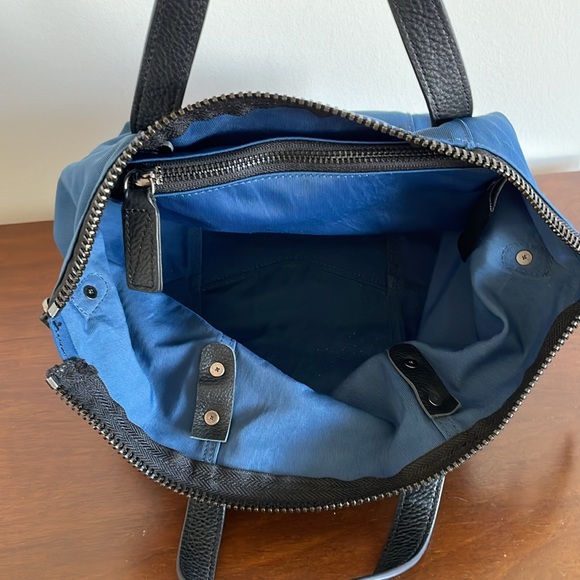 CHRISTOPHER KON Royal Blue Nylon and Black Leather Trimmed Zippered Satchel. - Picture 6 of 12